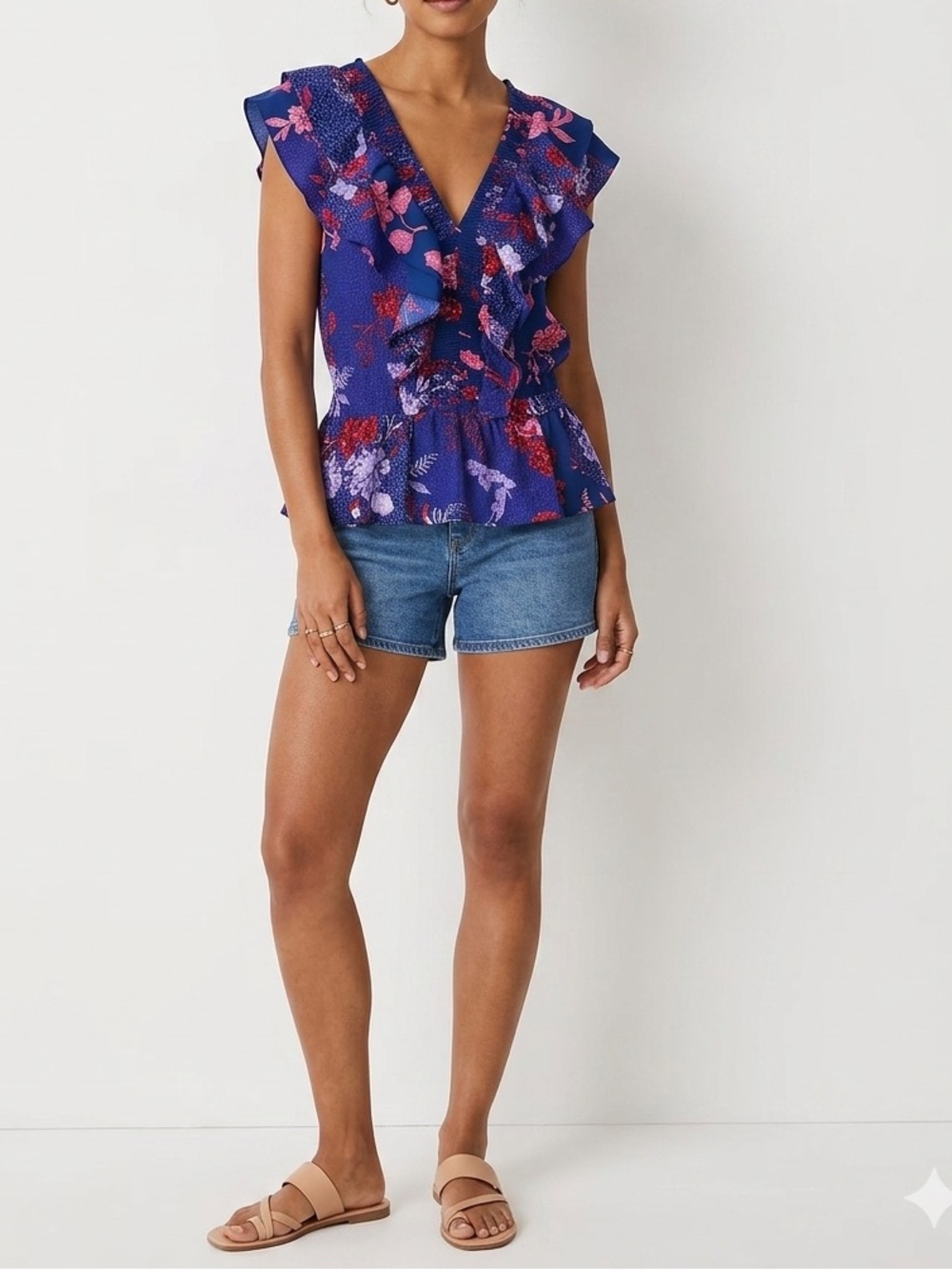 O'Neill Navy Floral Ruffle V-Neck Camisole